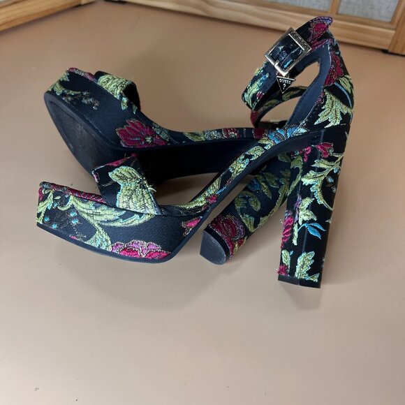 Guess Chunky Stack Heel platform with Ankle Strp open toe colorful texture sz 7 - Picture 8 of 9